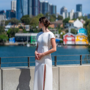 a woman in a white dress