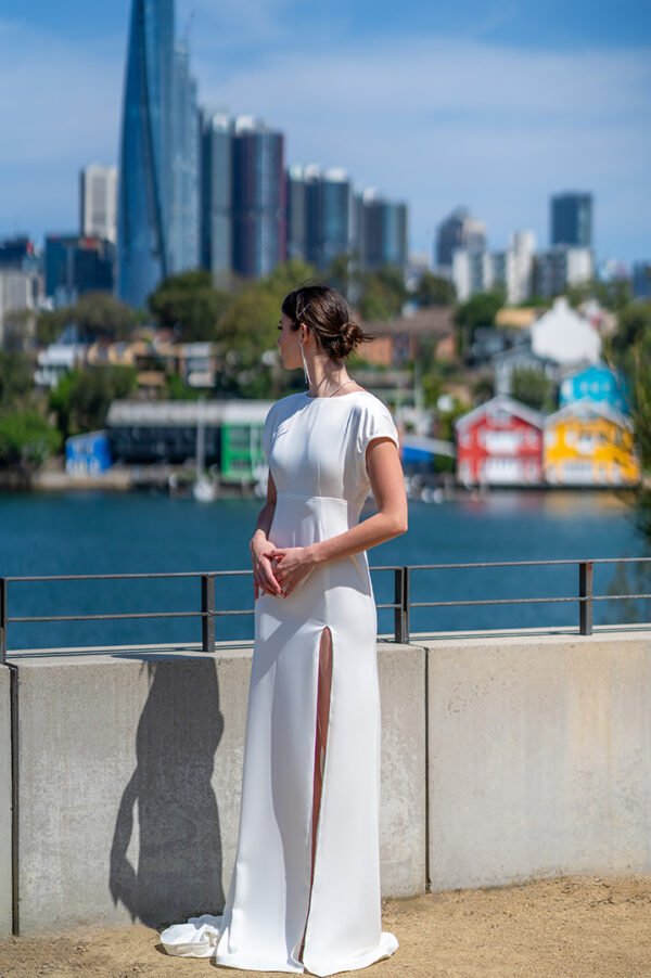 a woman in a white dress